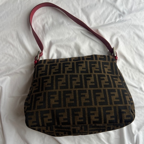 Fendi Mamma Baguette Shoulder Bag Monogram Zucca FF Brown Red Vintage W Dust Bag - Picture 7 of 16